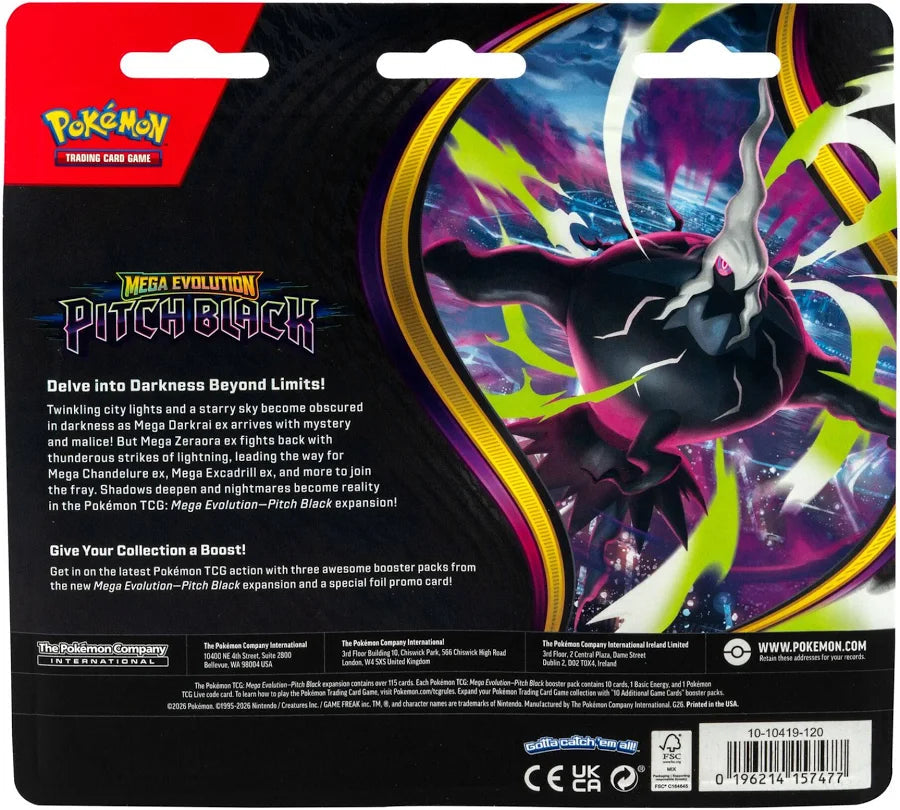 Pokémon TCG Mega Evolution Pitch Black 3-Pack Blister Back