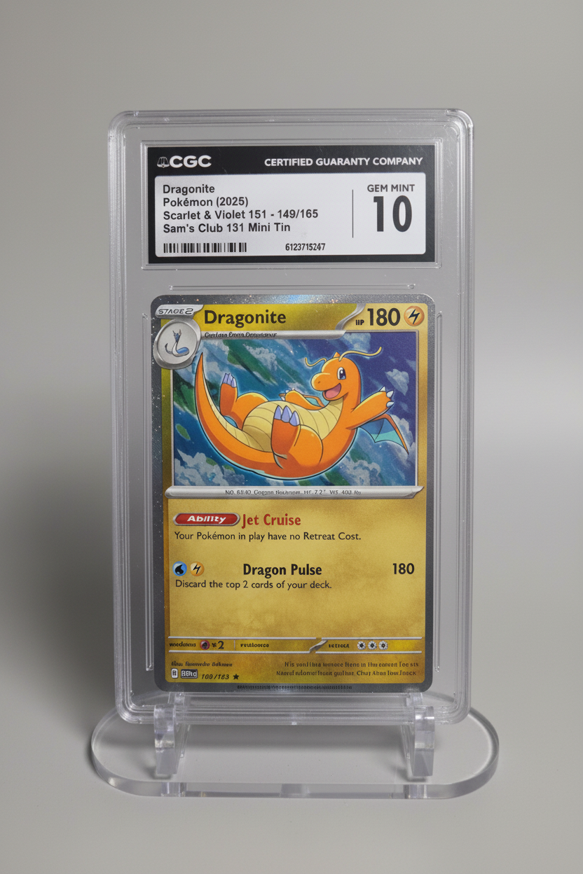 CGC Gem Mint 10 Dragonite Scarlet & Violet 151 Sam's Club Mini Tin